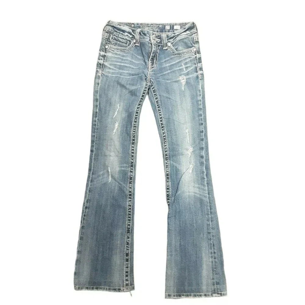 Miss Me Jeans Skinny Slim Fleur De lis Rhinestone Denim JP5109SK-2 Sz 27